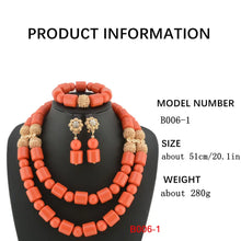 Nigeria Wedding Jewelry Set Imitation Coral Beads Golden Pendant Necklace for Women Resin Material African Bride Accessorise