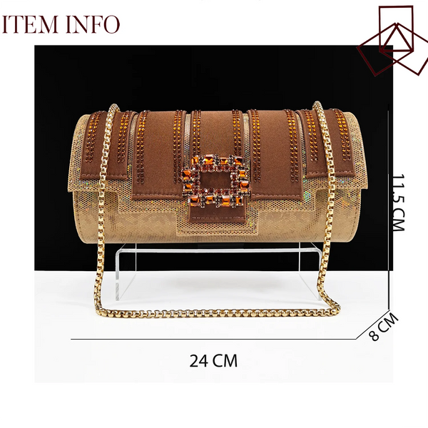 Spot Goods Italian Fashion Women Heels Elegant Color Block Design Brown Shoes And Bag Full Rhinestone Party Bag