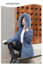 Women's Long Fashionable Hooded Winter Fur Collar Jacket