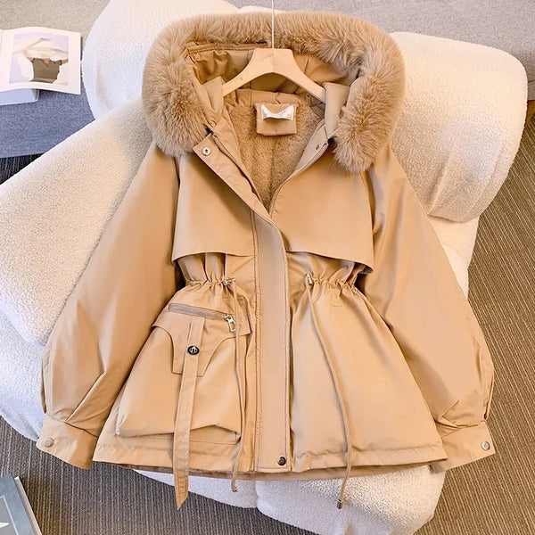 Women Winter Big Fur Hooded Collar Long Parka