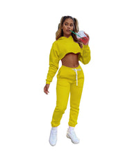 Women's Fitness Running Sets Fleece Long Sleeve Cropped Hoodies+Jogger Tracksuit
