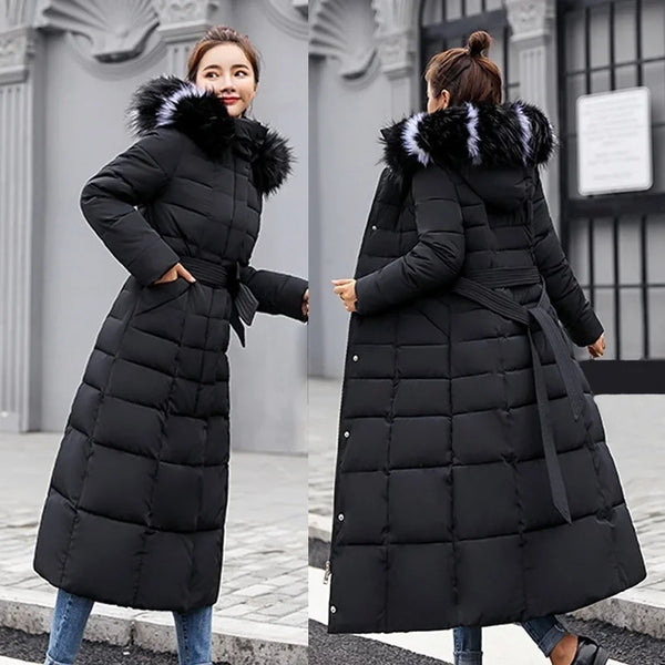 Women's Fashionable Comfortable Bow Belt Fox Fur Collar Coat