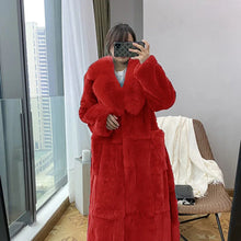 Women's Fashionable Belt Long Thick Warm Faux Fox Fur Jacket