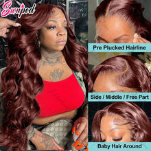 250% 30 32 Inch Brazilian 33# Auburn Reddish Brown 13x4 Hd Lace Front Wigs Human Hair Body Wave Colored 13x6 Lace Frontal Wig