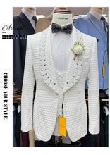 2025 Wedding Men Suits Tuxedos New Modern Crystal Suit Peaked Lapel Single Breasted Sparkly Diamond Men's Blazers Men Suits