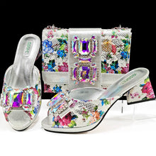 QSGFC Elegant Women Heels for Peep Toe Good Material Design Rhinestone Purple Sandals Italian Shoes and Bags Matching Set 2024