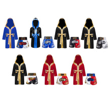 Kids Boys Boxing Sets Sports Outfits Halloween Cosplay Costume Long Sleeve Open Front Robe Satin Hooded Cloak with Belt Shorts