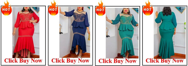 Fake Two-Piece African Dresses for Women 2025 Traditional Nigeria Mesh Hot Drill Caftan Dress Abaya Musulman Robe Femme Clothes