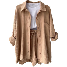 Women's Short Sets 2 Pcs Sale Grass Green Loose Button Cardigan Blouse Coats & Drawstring Wide Leg Loose Short Pant Suits