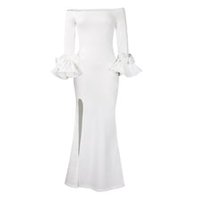 Elegant Sexy Side Slit Long Dress For Women Independent Stand Trade Clothing One-character Collar Leaf Sleeves Evening Dress