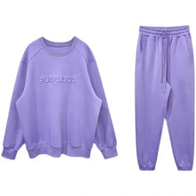 Women's Purple Sports Suit Spring And Autumn 2023 New Casual Fashion Style Loose Long Sleeve Sweater Tops Pants 2 Two Piece Set