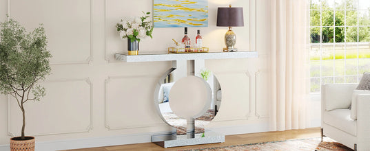 43.3-Inch (110cm)Mirrored Console Table, Modern Entryway Table with Thickened Mirror Finish Tabletop