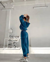 Hoodies Suit Winter Autumn Solid Casual Tracksuit Women Fleece 2 Pieces Set Sports Sweatshirts Pullover Jogger Sweatpants Outfit