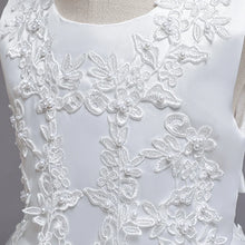 Girls White Lace Pearl Flower Princess Dress For Sequins Sleeveless First Communion Bridesmaid Wedding Formal Evening Long Gown