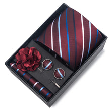 Top Grade Fashion 8 cm Wide Tie Sets Blue Stripe Men's Gravata Handkerchief Cufflink Box Fit Group Workplace Wedding Tie