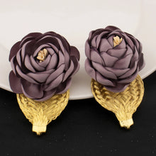 2025 New High Quality African Big Purple Flower Pendant Women Jewelry Set Dubai Gold Plated Luxury Thick Collar Necklace Earring