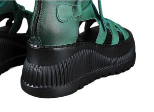Koznoy 8cm Ethnic Cow Genuine Leather Ankle Booties Women Hollow Peep Toe Platform Wedge Breathable Zip Summer Fashion Shoes