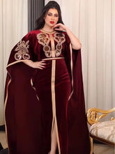 Ramadan Luxury Muslim Fashion Bat Sleeve Moroccan Turkiye Dubai Dress Middle East Arab Dress Sequins Golden Velvet Long Dress