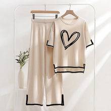 Two-piece Summer New Knitted Elegant Trousers Suit Short-sleeved Pullover Wide-leg Pants Casual Home Two-piece Women's Set