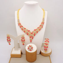 Latest Italian Dubai Gold Color Ladies Full Crystal Necklace Jewelry Set Simple Ring Bracelet Earrings African Jewelry Wedding