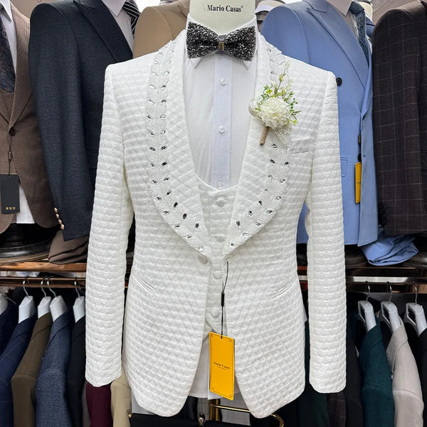2025 Wedding Men Suits Tuxedos New Modern Crystal Suit Peaked Lapel Single Breasted Sparkly Diamond Men's Blazers Men Suits