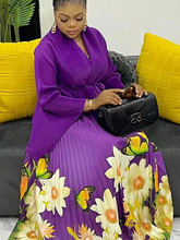 EGRM Autumn New Pleated Folds Skirt Suit Bat Sleeve Solid Top + Print Long Skirt 2 Piece Sets Plus Size Women's Clothing 6R1809