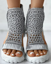 2024 Hot Seller New Gold Knitted Sandals for Women Braided Elastic Summer Shoes Mesh Flat Bottom Hollow Out Female Sandals