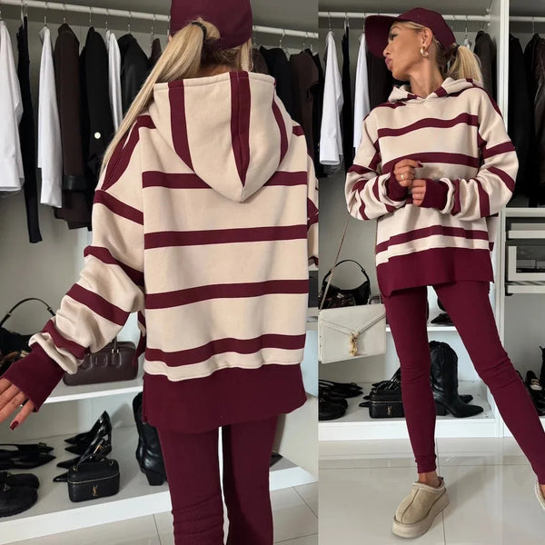 2024 Autumn and winter new casual loose solid color printed hoodie set home clothing 2-piece pantsuit women's clothes