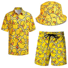 Men's Shirts Shorts Set with Bucket Hats Summer Beach Suit