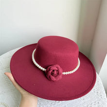 French Style Fedora Hat for Women 10CM Wide Brim Flat Top Felt Hat Winter Autumn Derby Wedding Jazz Hats