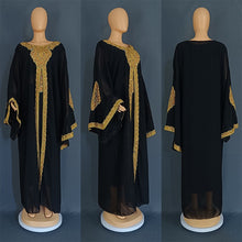 Two Piece Set Dress African Dresses for Women 2023 Traditional Gold Embroidery Clothing Islam Kaftan Abaya Musulman Robe Femme