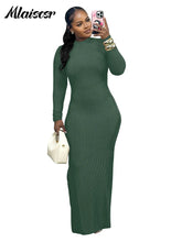 Mlaiscsr Knit Ribbed Elegant Evening Dresses Women Long Sleeve Side Split Slim Bodycon Sexy Birthday Party Prom Fall Winter Robe