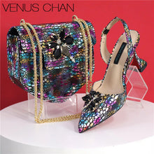 2025 New Yellow Color Thin Heels Pointed Toe Crystal Design Ladies Shoes Matching Bag Set For Women Weeding Party Pump