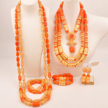 Natural coral beads orange necklace set for stylish Nigerian wedding couple African jewelry