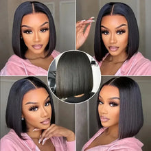 Short Bob Blunt Cut Black Color 13X4 HD Lace Frontal Wig Synthetic Straight Prepluck Hairline Cosplay Daily Layered Glueless