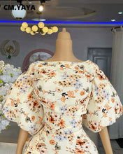 CM.YAYA Women Lantern Half Sleeve Ruffles Side Floral Print Side Split Long Maxi Dress 2025 Evening Sexy Party Dresses Vestidos