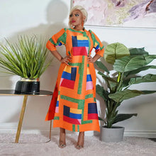 2023 Fashion African 3/4 Sleeve Polyester Plus Size O-Neck Pleated Long Dress Dashiki African Clothes African Dresses for Women