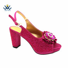 2022 Sweet  Special Design Women Crystal Style African Ladies Party Shoes Matching Bag in Magenta Color