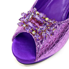 2025 Fashion Open Toe Women Strange Heels Bigger Size Fashion Rhinestone Decoration Purple Shoes And Bag Set Party Bag