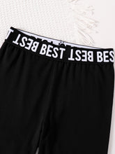 Children's clothing girls' fashion set with English printed round neck long sleeves and black slim fit pants 2-piece set