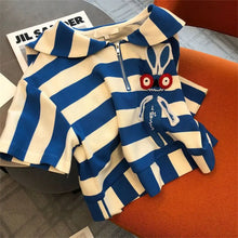 Spring and summer casual fashion sportswear slim fit striped printed short sleeved top+shorts two-piece set