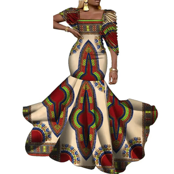 African Dresses for Women Wedding Party Elegant Lady Wax Print Plus Size Long Clothing Vestido KG920