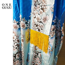 First Quality Hot Stamping Printing African Traditional Dashiki Basin Wedding Dress Blue Bazin Riche Boubou With Tassel Shawl