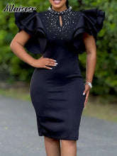 Mlaiscsr Elegant Wedding Guest Dresses Women Office O Neck Beads Ruffle Short Sleeve Birthday Prom Event Occasion African Robe