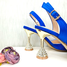 JMF New arrive Italian Design Blue Women's Fashion Rhinestone Pearl Point Toe Stiletto Heels Sandals Women's Shoes & Bag Set