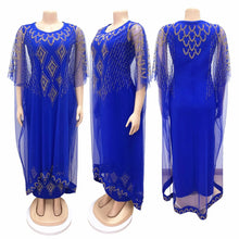 Fake Two-Piece African Dresses for Women 2025 Traditional Nigeria Mesh Hot Drill Caftan Dress Abaya Musulman Robe Femme Clothes