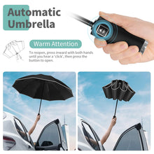 10 Ribs Inverted Automatic Umbrella for Rain Windproof Umbrella with Reflective Strip Fold Sun Compact UV Umbrella for Women Men
