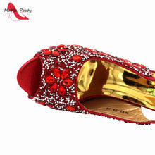 2024 Fashion New Arrivals INS Hot Sale Full Crystal Shinning Shoes and Bag Set for Dress in Red Color Sandals Christmas Party