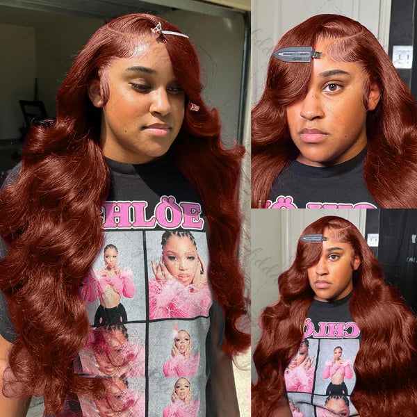250% 30 32 Inch Brazilian 33# Auburn Reddish Brown 13x4 Hd Lace Front Wigs Human Hair Body Wave Colored 13x6 Lace Frontal Wig