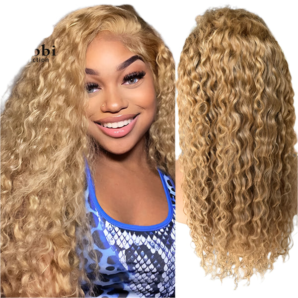 Honey Blonde Water Wave 4x4 Lace Front Wig 100% Human Hair Wigs for Women 13x4 Pre-Plucked Transparent Lace Remy Hair Bobbi